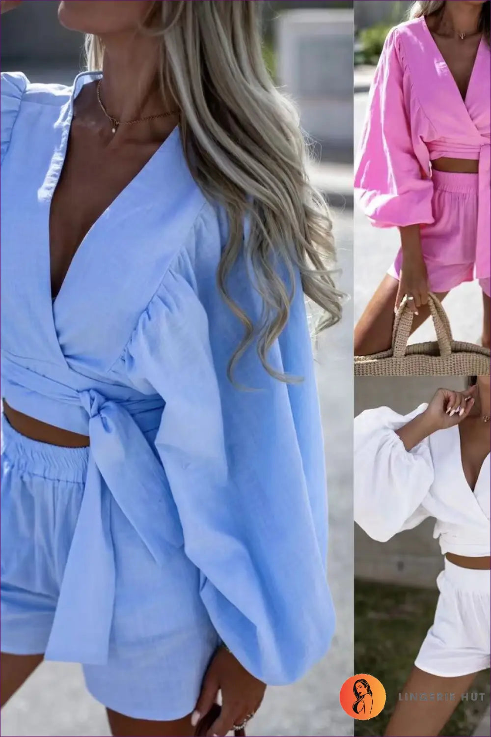 Two-piece Set with Balloon Sleeves - Weekend Confidence - co Ord - Lingerie Hut - All Season • Boho • Casual • Cotton