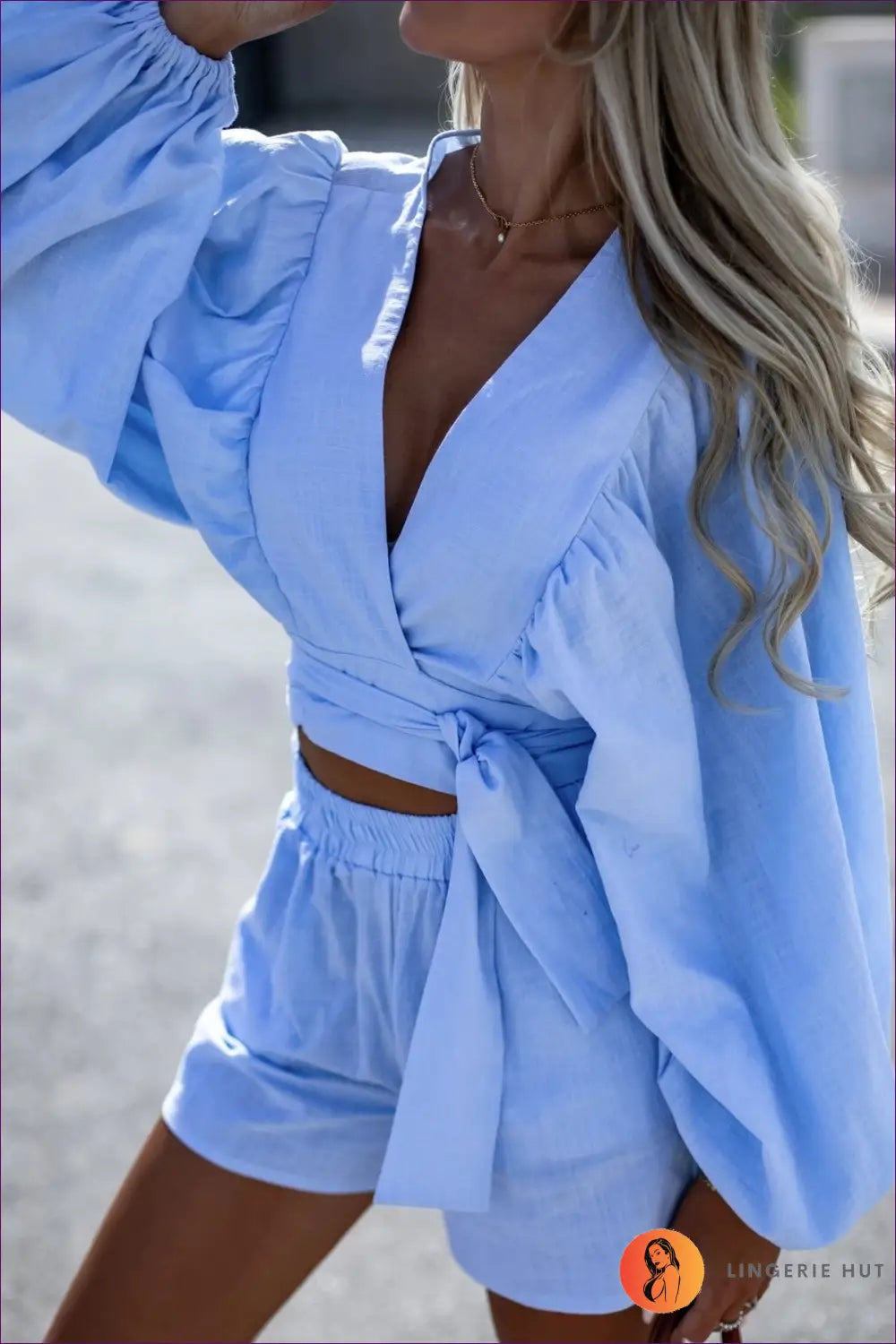 Two-piece Set with Balloon Sleeves - Weekend Confidence - s / Blue - co Ord - Lingerie Hut - All Season • Boho • Casual