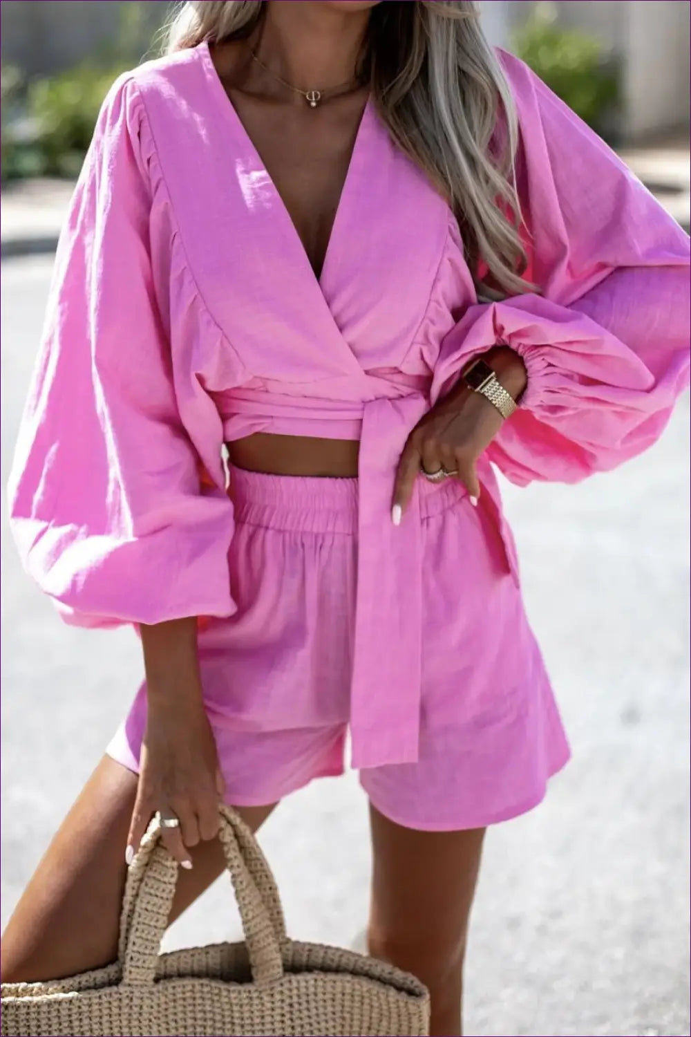 Two-piece Set with Balloon Sleeves - Weekend Confidence - co Ord - Lingerie Hut - All Season • Boho • Casual • Cotton