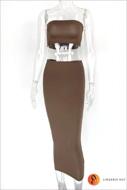 Two-piece Set with Bandeau Top - Confident Evenings - s / Coffee - co Ord - Lingerie Hut - All Season • Bodycon
