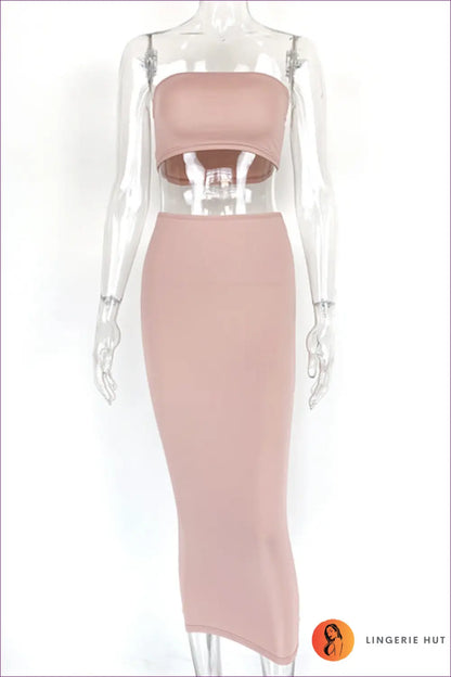 Two-piece Set with Bandeau Top - Confident Evenings - s / Nude - co Ord - Lingerie Hut - All Season • Bodycon • Casual