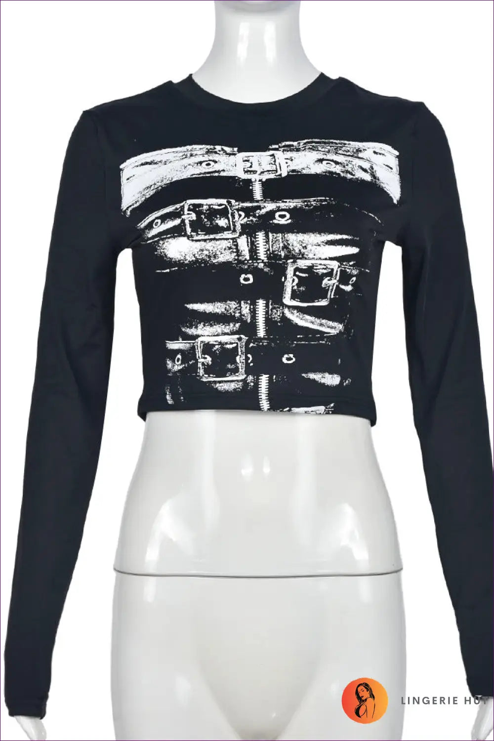 Two-piece Set with Buckle Print - Urban Edge - s / Black Top - co Ord - Lingerie Hut - All Season • Clubwear • Crop