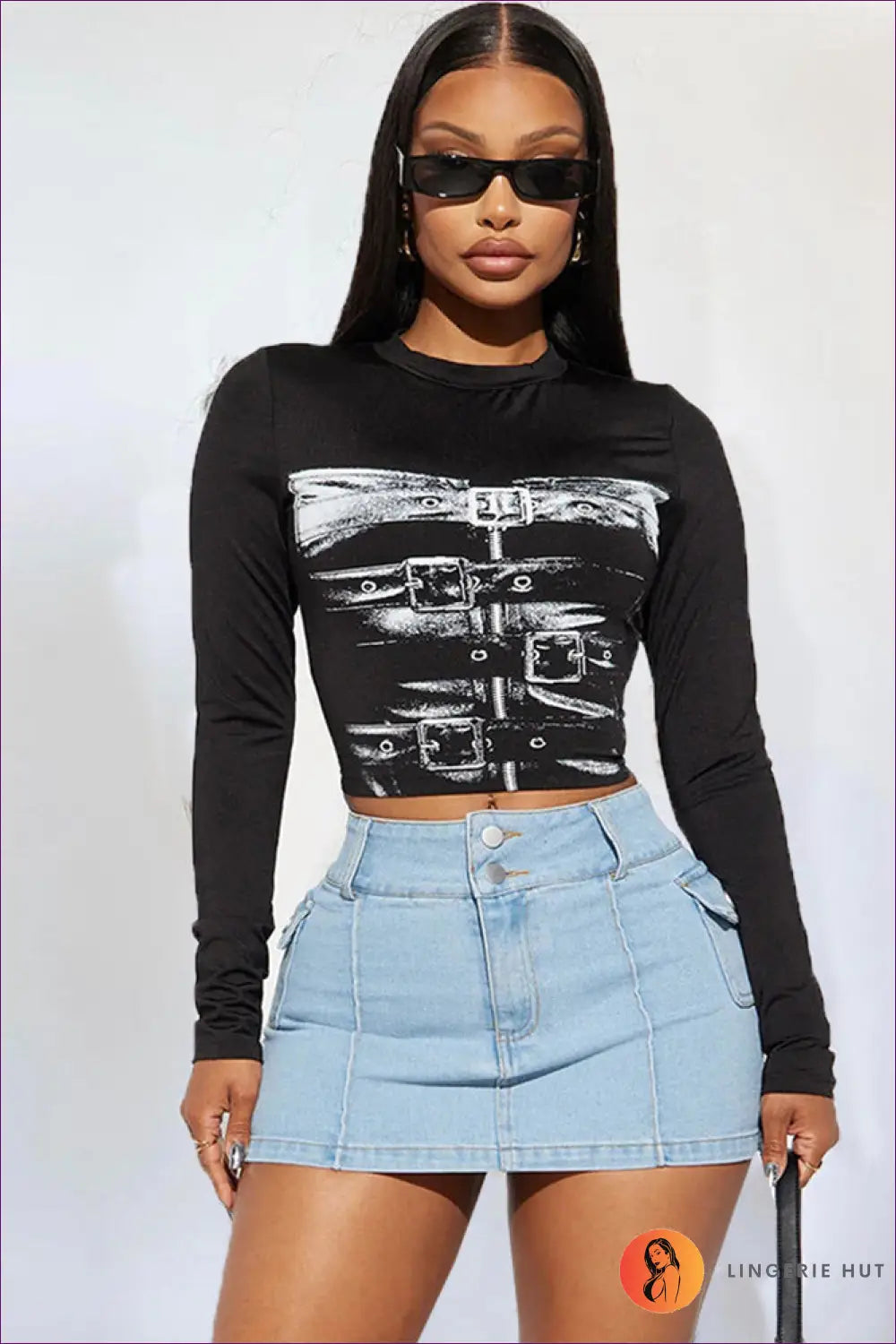 Two-piece Set with Buckle Print - Urban Edge - co Ord - Lingerie Hut - All Season • Clubwear • Crop • Cutout