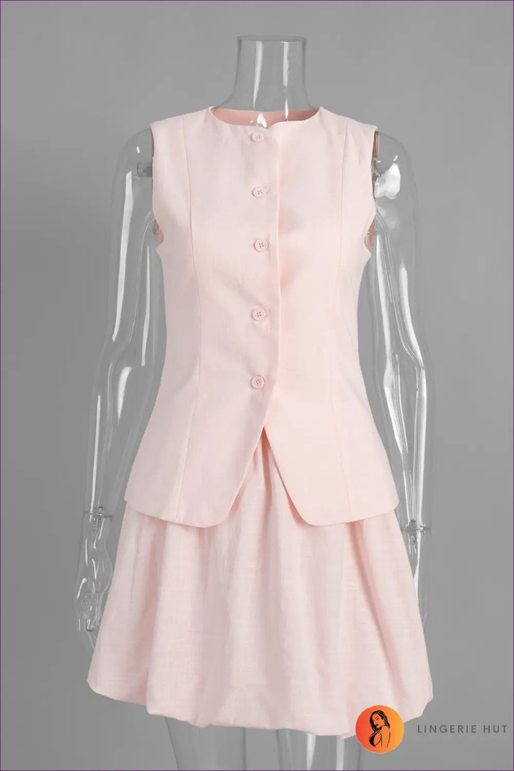 Two-piece Set with Button Details - Sunday Morning Ritual - s / Pink - co Ord - Lingerie Hut - A-line • All Season