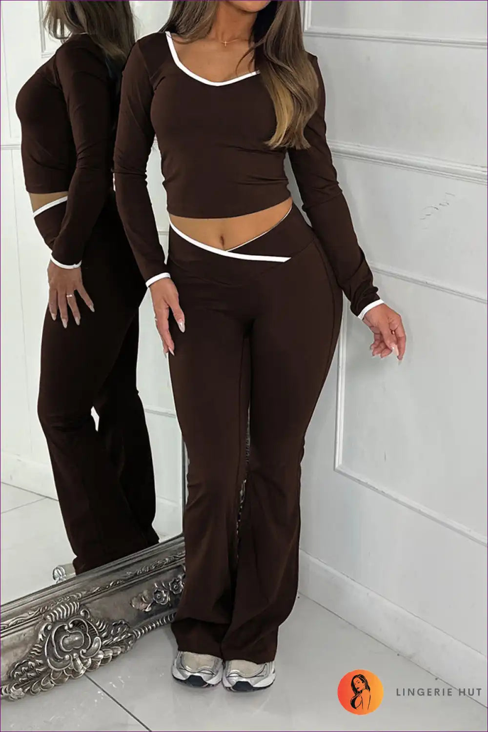 Two-piece Set with Contrast Trim - Athletic Chic for Activewear, All Season, Autumn, Casual, co Ord