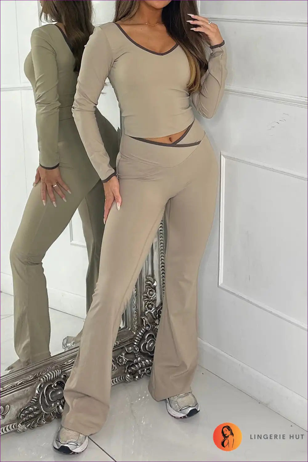 Two-piece Set with Contrast Trim - Athletic Chic for Activewear, All Season, Autumn, Casual, co Ord