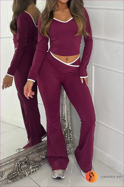 Two-piece Set with Contrast Trim - Athletic Chic for Activewear, All Season, Autumn, Casual, co Ord