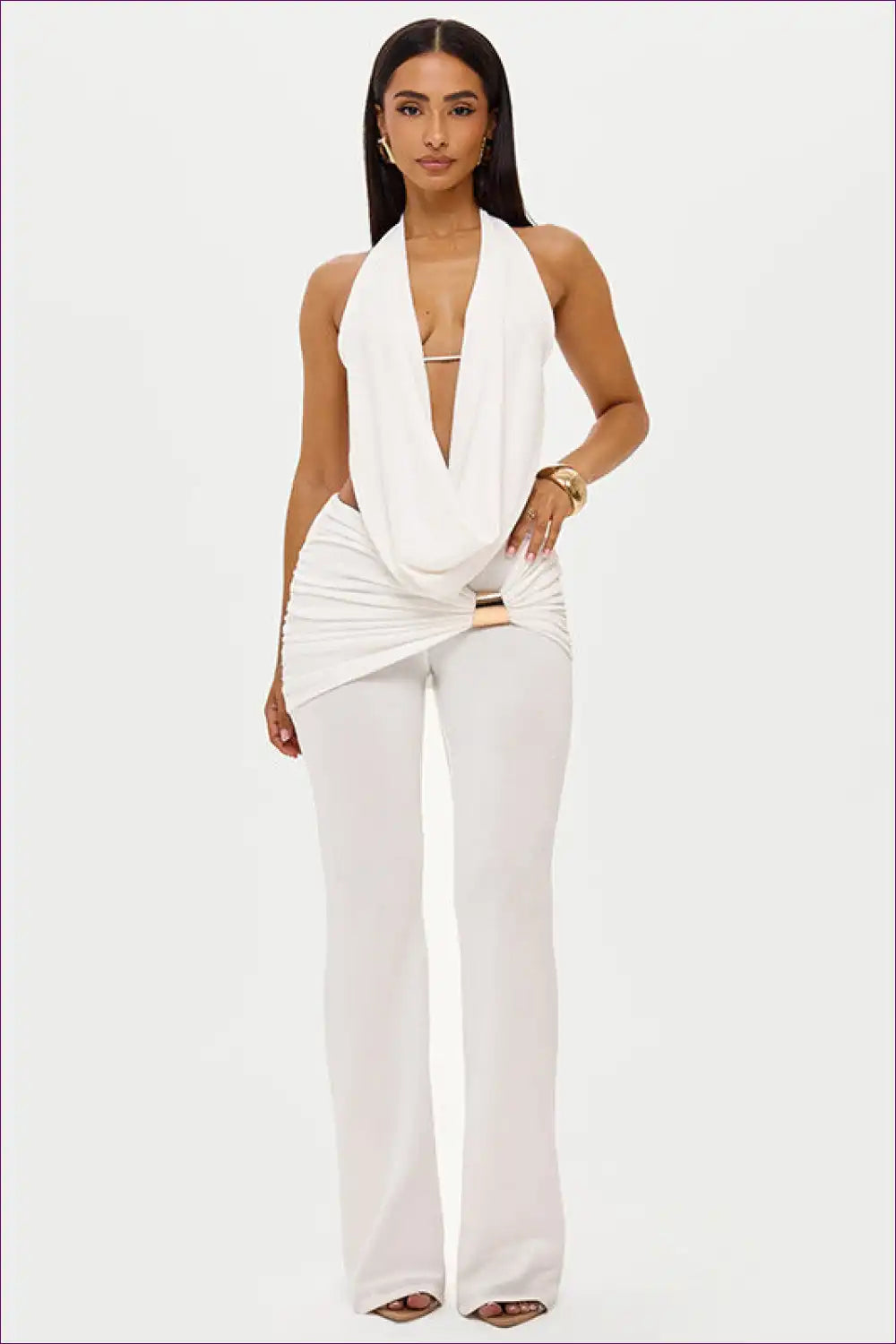 Two-piece Set with Cowl Neckline - Sophisticated Edge for All Season, Backless, co Ord, Cutout, Dress