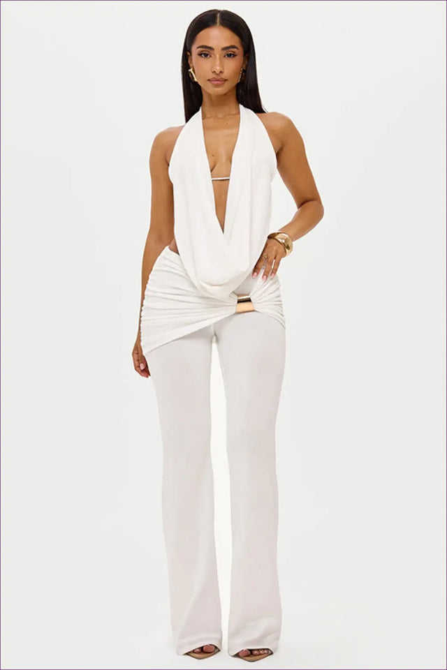 Cowl Neck Halter Co Ord Set - Effortless Evening Glamour