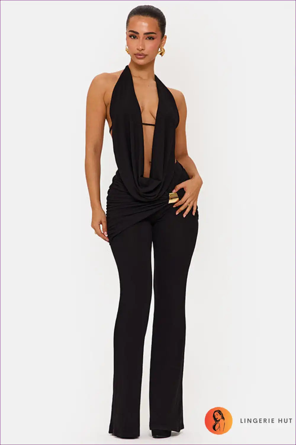 Two-piece Set with Cowl Neckline - Sophisticated Edge for All Season, Backless, co Ord, Cutout, Dress