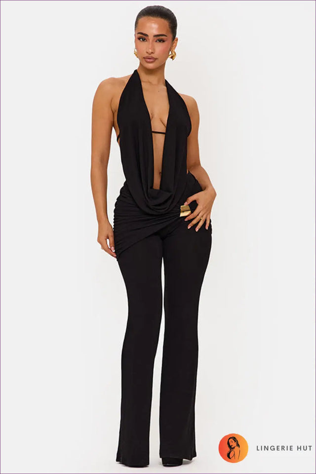 Cowl Neck Halter Co Ord Set - Effortless Evening Glamour