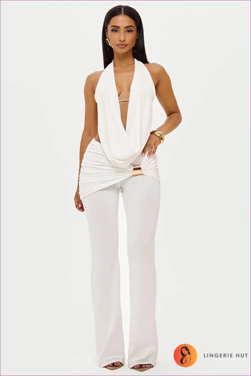 Two-piece Set with Cowl Neckline - Sophisticated Edge for All Season, Backless, co Ord, Cutout, Dress