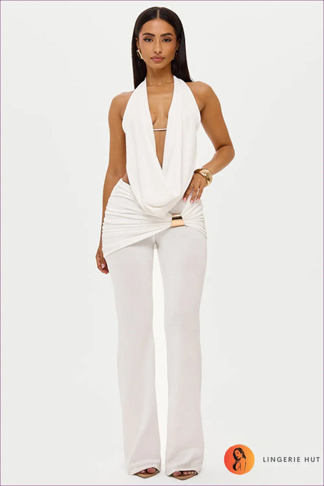Cowl Neck Halter Co Ord Set - Effortless Evening Glamour