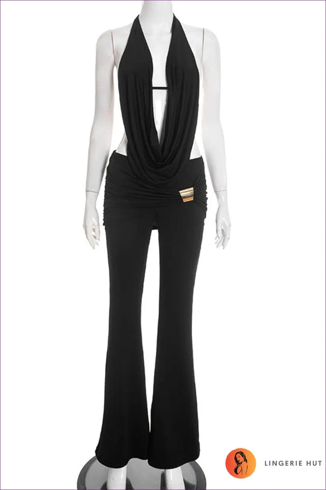 Cowl Neck Halter Co Ord Set - Effortless Evening Glamour