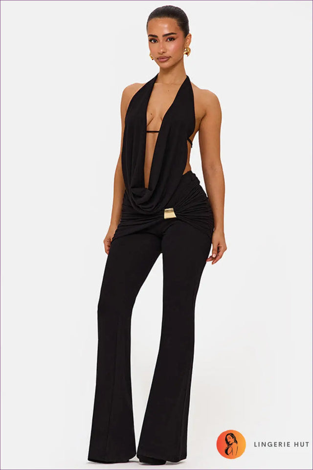 Cowl Neck Halter Co Ord Set - Effortless Evening Glamour