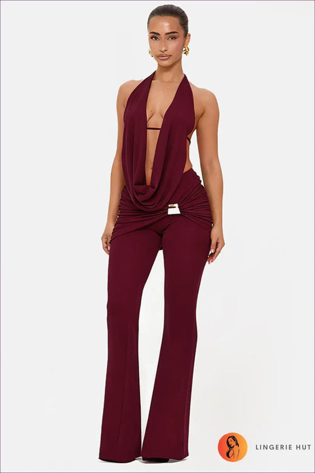 Cowl Neck Halter Co Ord Set - Effortless Evening Glamour