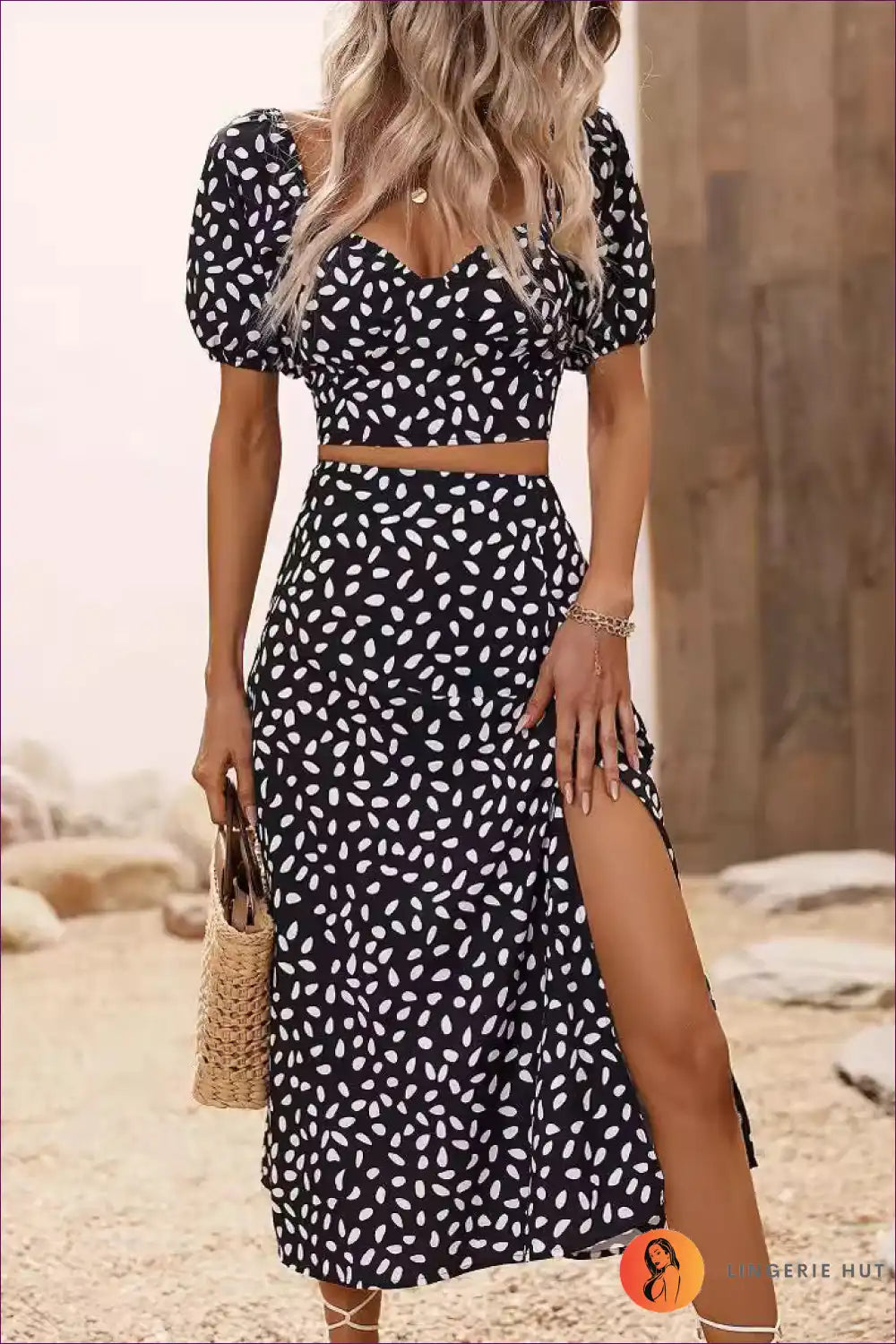 Two-piece Set with Dalmatian Print - Playful Sophistication for A-line, Animal, Casual, co Ord, Crop