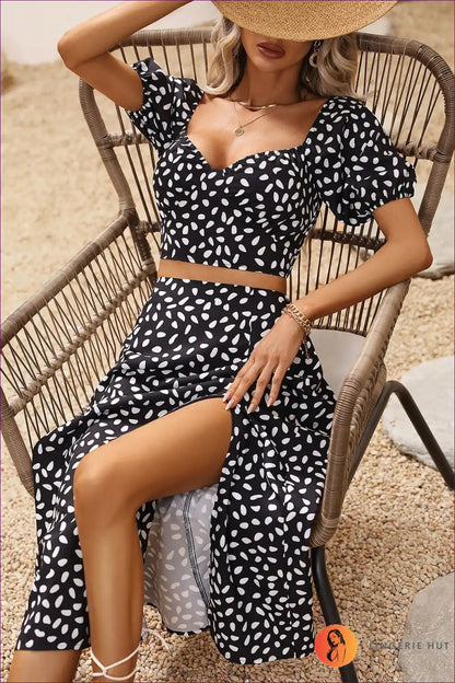 Two-piece Set with Dalmatian Print - Playful Sophistication for A-line, Animal, Casual, co Ord, Crop