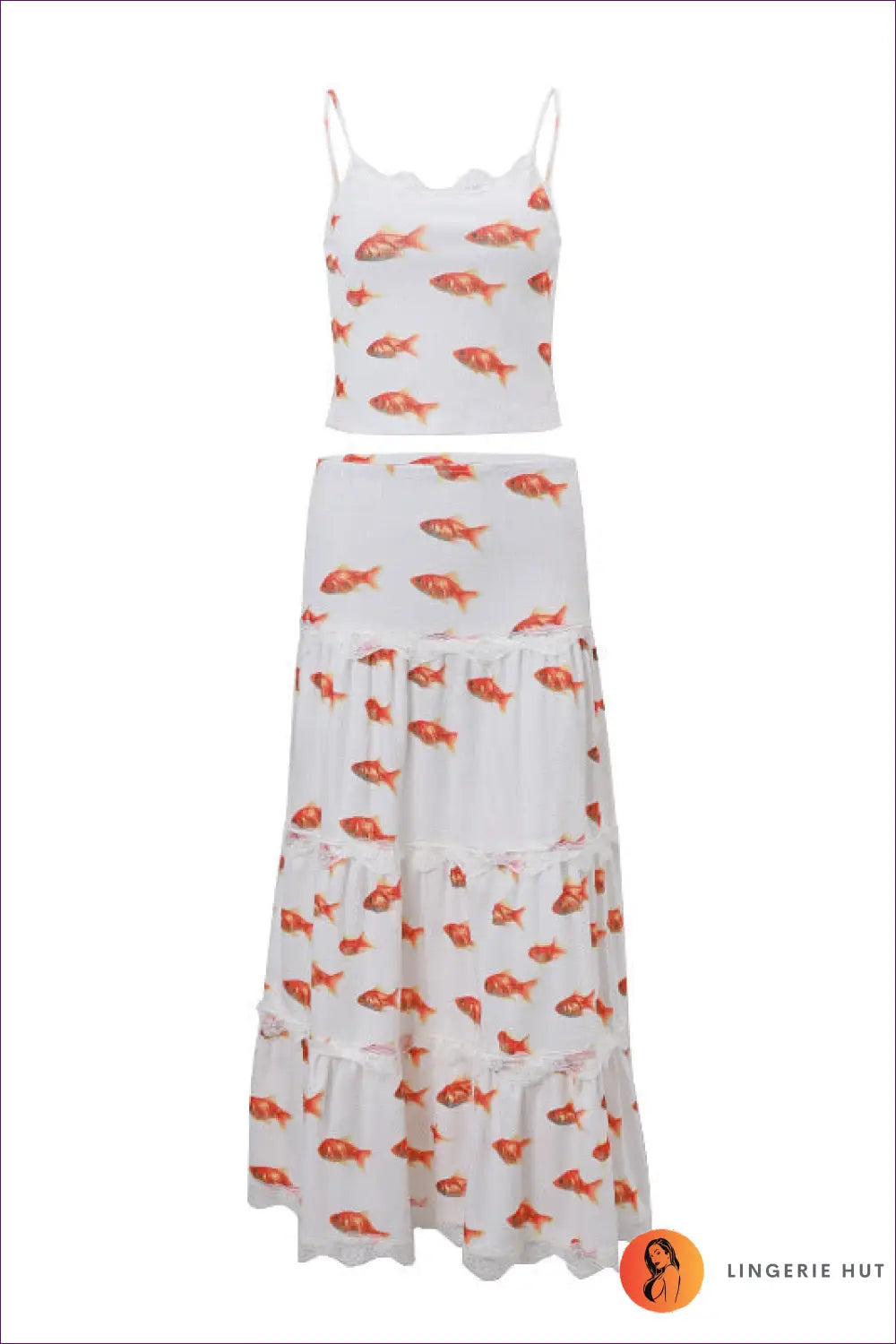 Two-piece Set with Fish Print - Whimsical Weekend - s / White Coat - co Ord - Lingerie Hut - Boho • Casual • Everyday