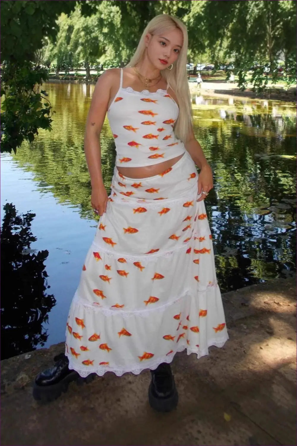 Two-piece Set with Fish Print - Whimsical Weekend - co Ord - Lingerie Hut - Boho • Casual • Everyday • Floral