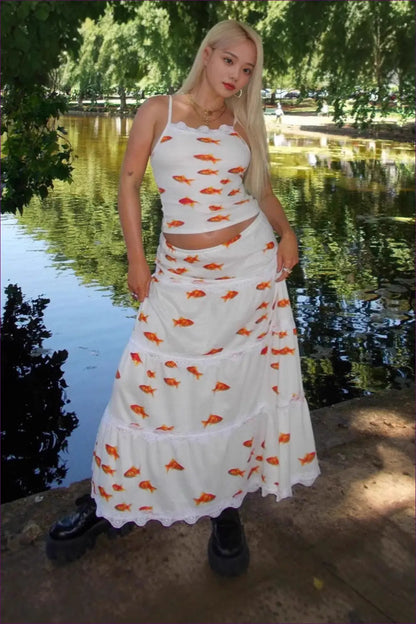 Two-piece Set with Fish Print - Whimsical Weekend - co Ord - Lingerie Hut - Boho • Casual • Everyday • Floral