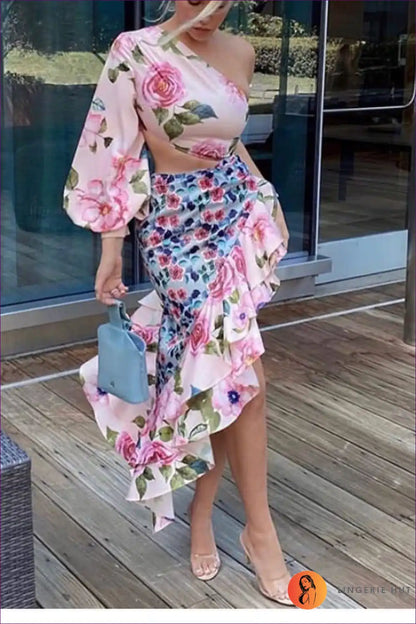 Two-piece Set with Floral Print - Bohemian Romance for A-line, Boho, Casual, co Ord, Cutout