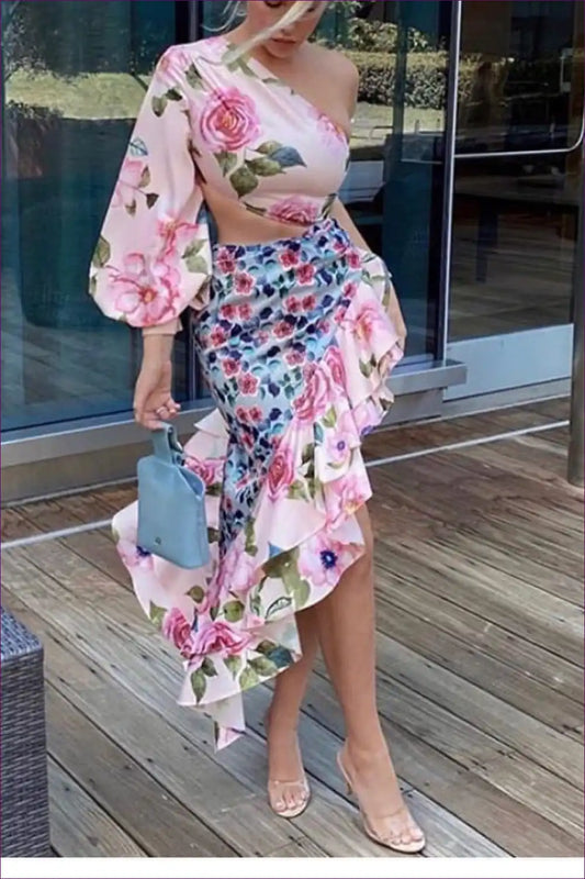 Two-piece Set with Floral Print - Bohemian Romance for A-line, Boho, Casual, co Ord, Cutout