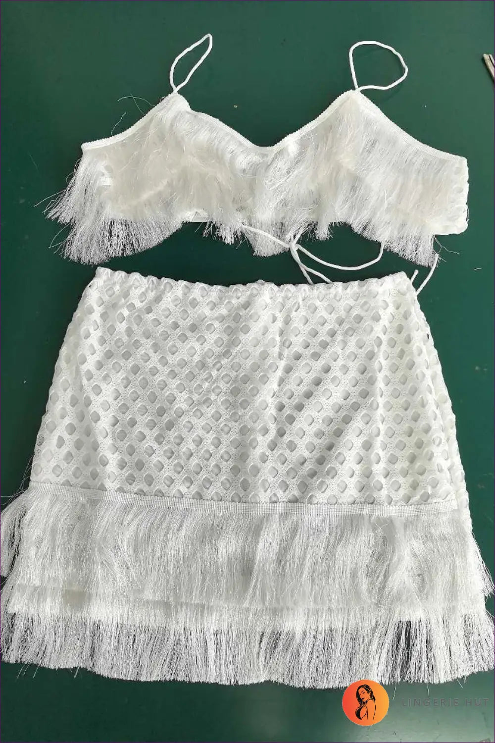 Two-piece Set with Fringe Details - Bohemian Goddess - s / White - co Ord - Lingerie Hut - Beachwear • Boho • Crop