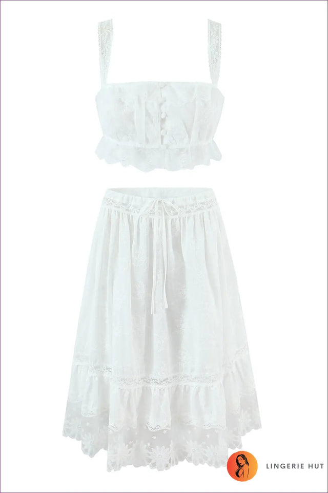 Two-Piece Lace Crop Top and Skirt Set