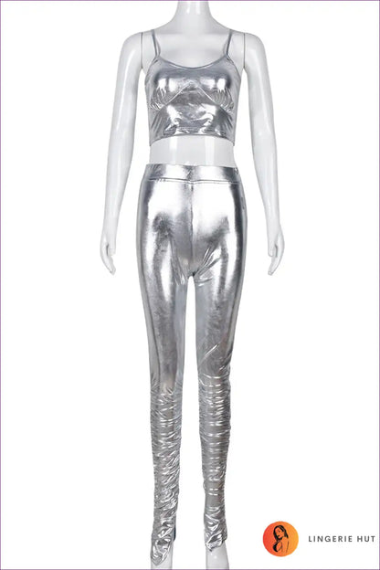 Two-piece Set with Metallic Finish - Statement Evening for All Season, Clubwear, co Ord, Crop, Glamour