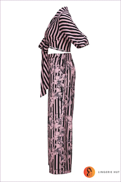 Two Piece Set with Mixed Print and Tie Front - Confident Statement for Boho, Casual, co Ord, Crop, Cutout