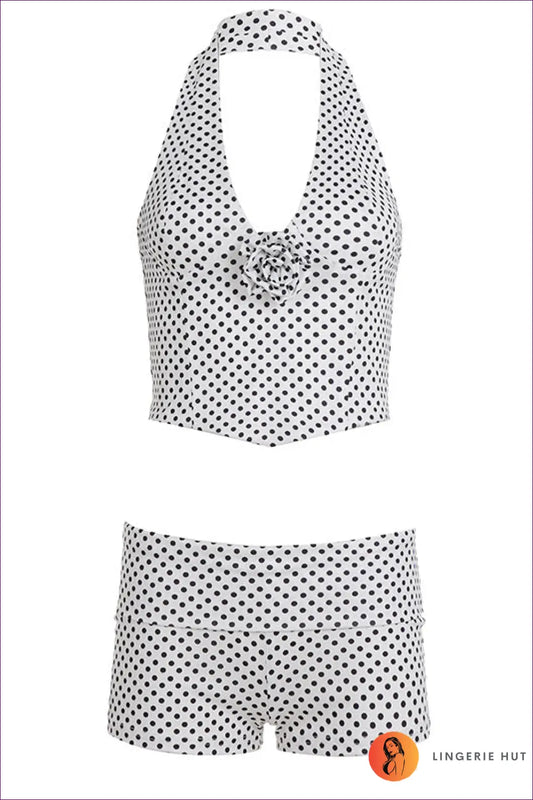 Two-piece Set with Polka Dot Print - Retro Revival - s / White - co Ord - Lingerie Hut - Casual • Everyday • Halter