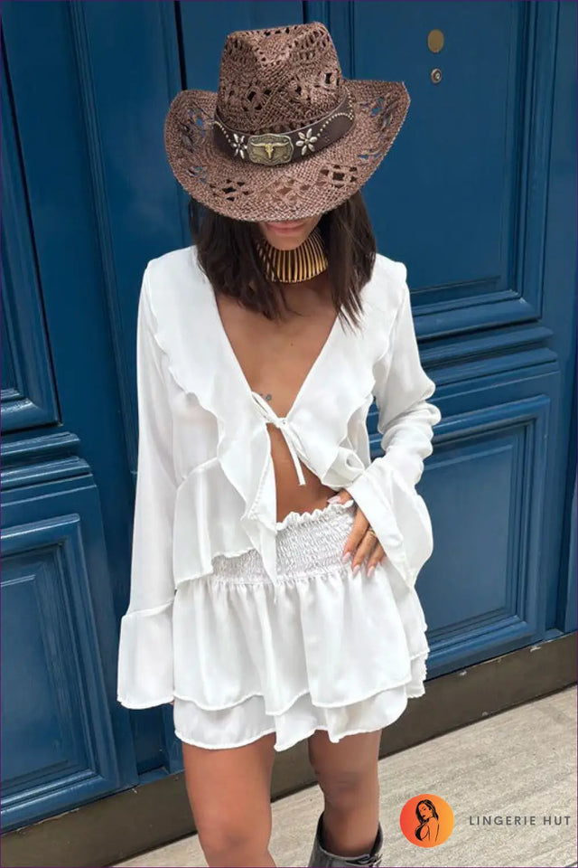 Two Piece Set with Ruffle Sleeves - Romantic Afternoon