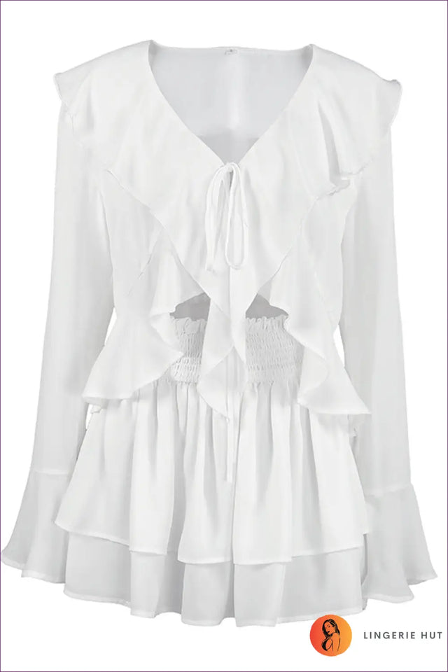 Two Piece Set with Ruffle Sleeves - Romantic Afternoon