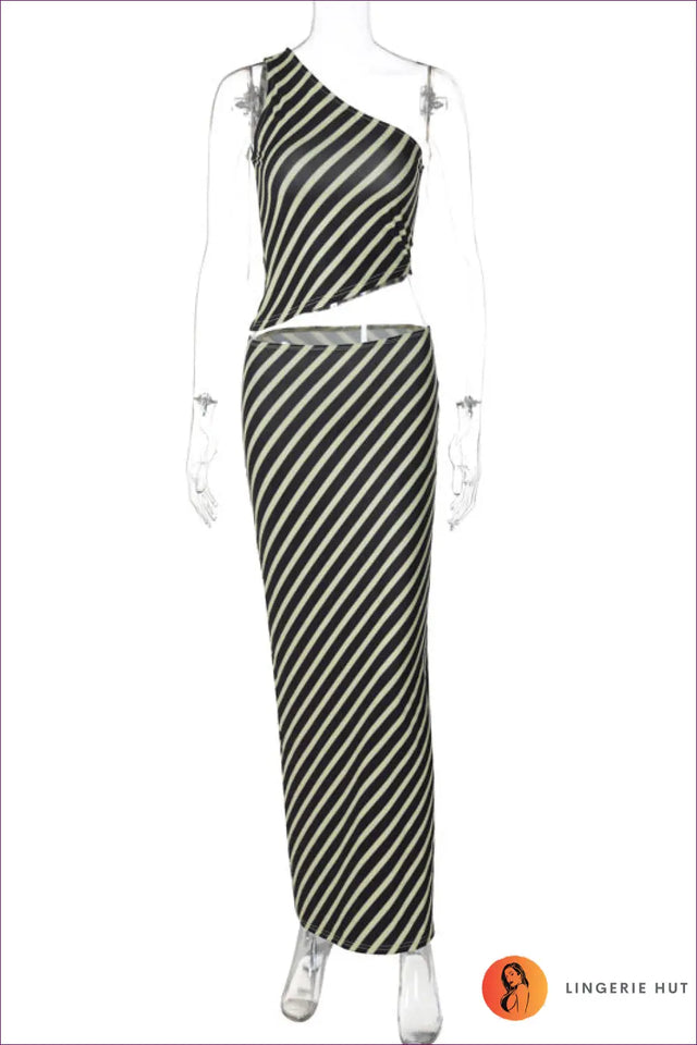Stripe Co Ord Set With Crop & Midi Skirt - Effortless Coordination