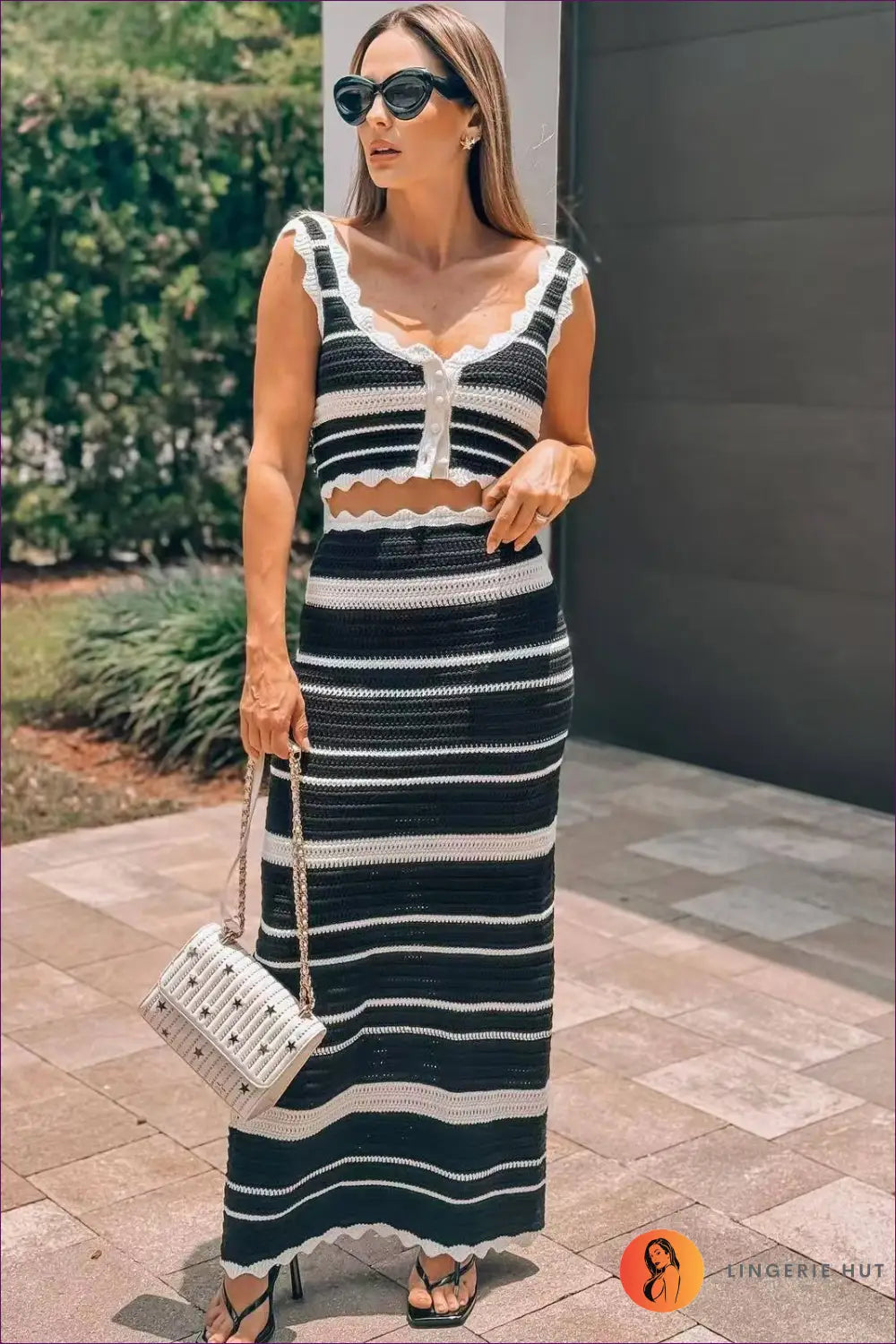 Two Piece Set with Striped Knit Top - Effortless Elegance - s / Black - co Ord - Lingerie Hut - All Season • Casual