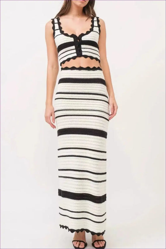 Two Piece Set with Striped Knit Top - Effortless Elegance - co Ord - Lingerie Hut - All Season • Casual • Cotton