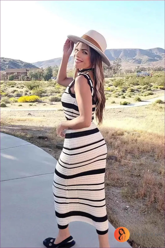 Two Piece Set with Striped Knit Top - Effortless Elegance - co Ord - Lingerie Hut - All Season • Casual • Cotton