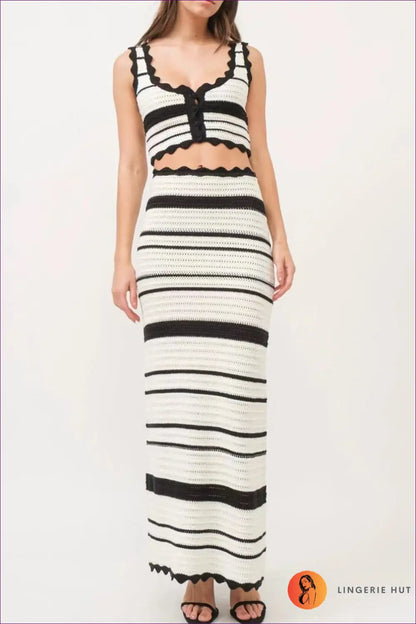 Two Piece Set with Striped Knit Top - Effortless Elegance - s / White - co Ord - Lingerie Hut - All Season • Casual