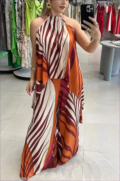 Two-piece Set with Striped Pattern - Statement Coordination for Backless, Casual, co Ord, Cutout, Everyday