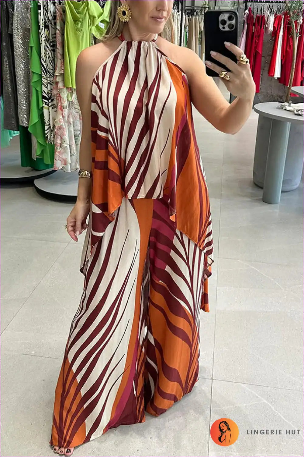 Two-piece Set with Striped Pattern - Statement Coordination for Backless, Casual, co Ord, Cutout, Everyday