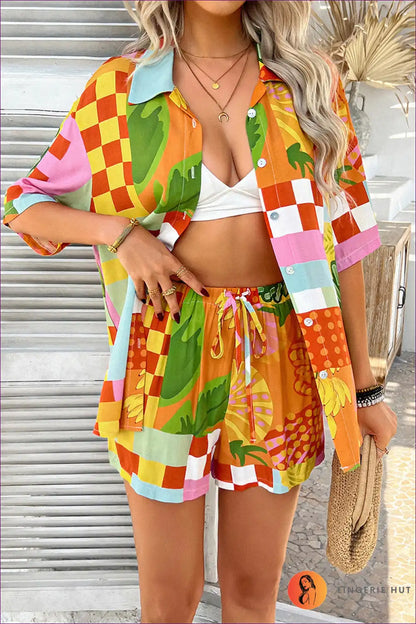 Two Piece Set with Sun Print - Holiday Confidence for Beachwear, Boho, Casual, co Ord, Crop