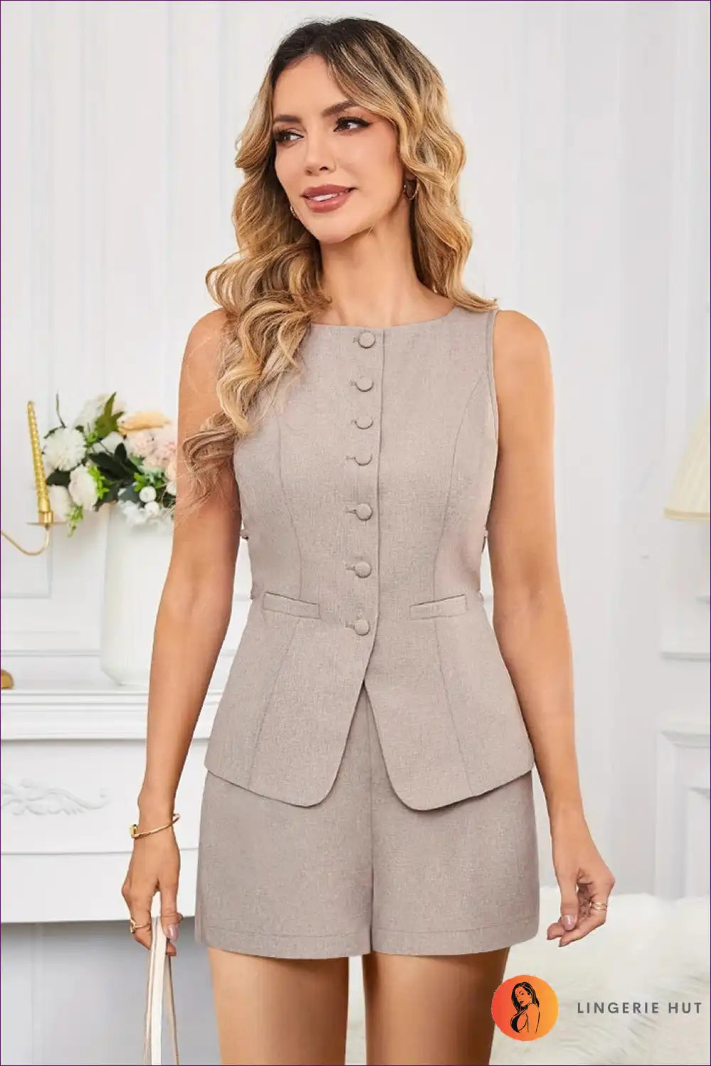 Two-piece Set with Tailored Shorts - Executive Summer for Casual, co Ord, Everyday, Formal Wear, Glamour