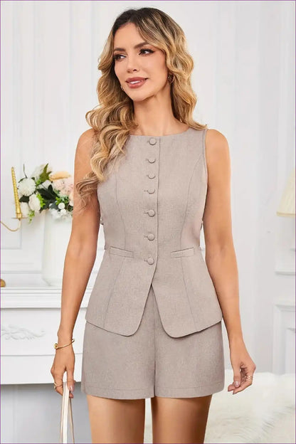 Two-piece Set with Tailored Shorts - Executive Summer for Casual, co Ord, Everyday, Formal Wear, Glamour