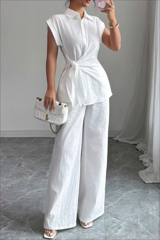 Two-piece Set with Tie Waist - Effortless Coordination for Casual, co Ord, Cotton, Everyday,