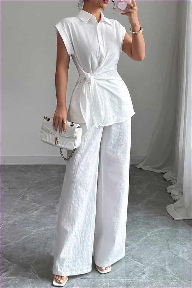 Two-Piece Co Ord Set with Tie Waist - Effortless Coordination