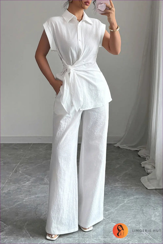 Two-Piece Co Ord Set with Tie Waist - Effortless Coordination