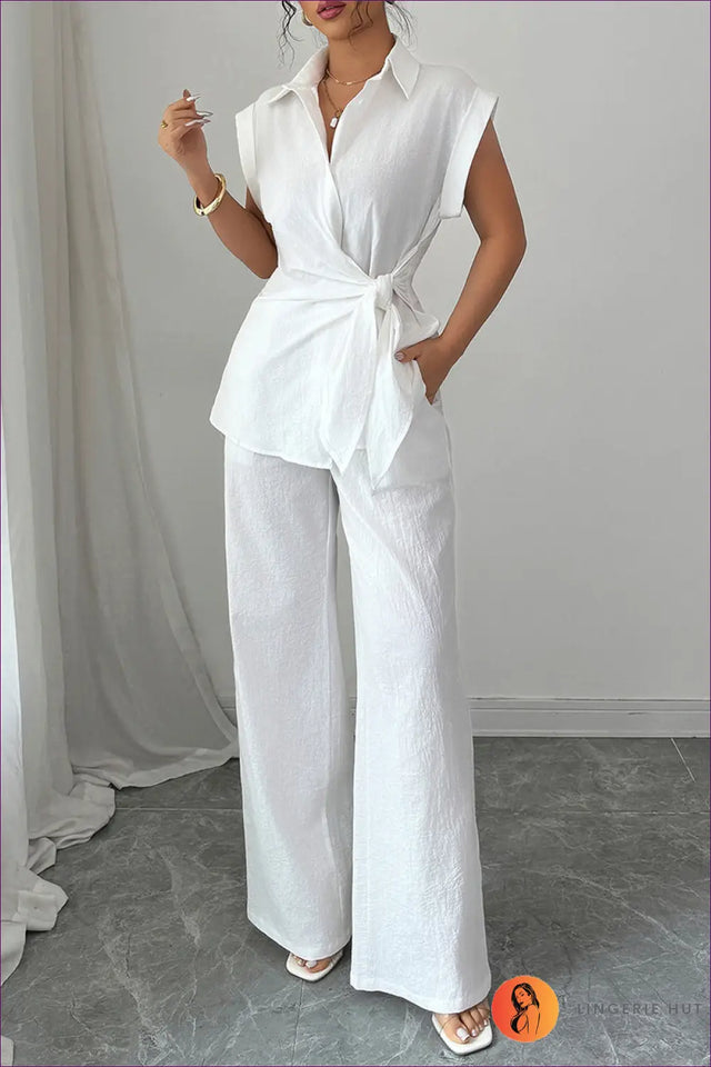 Two-Piece Co Ord Set with Tie Waist - Effortless Coordination
