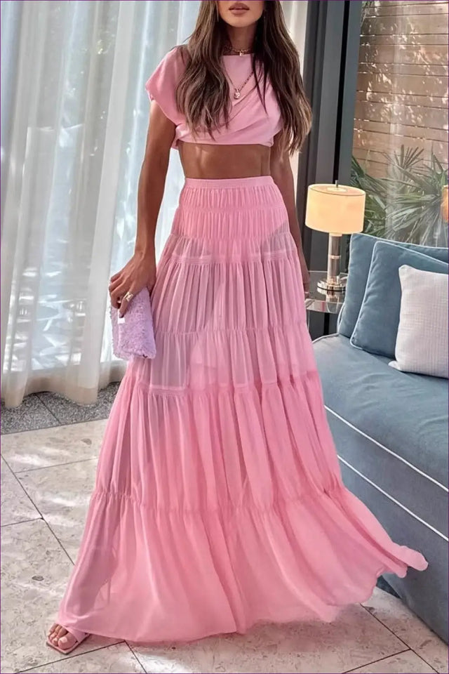Two-Piece Co Ord Set with Tiered Maxi Skirt - Effortless Feminine Energy