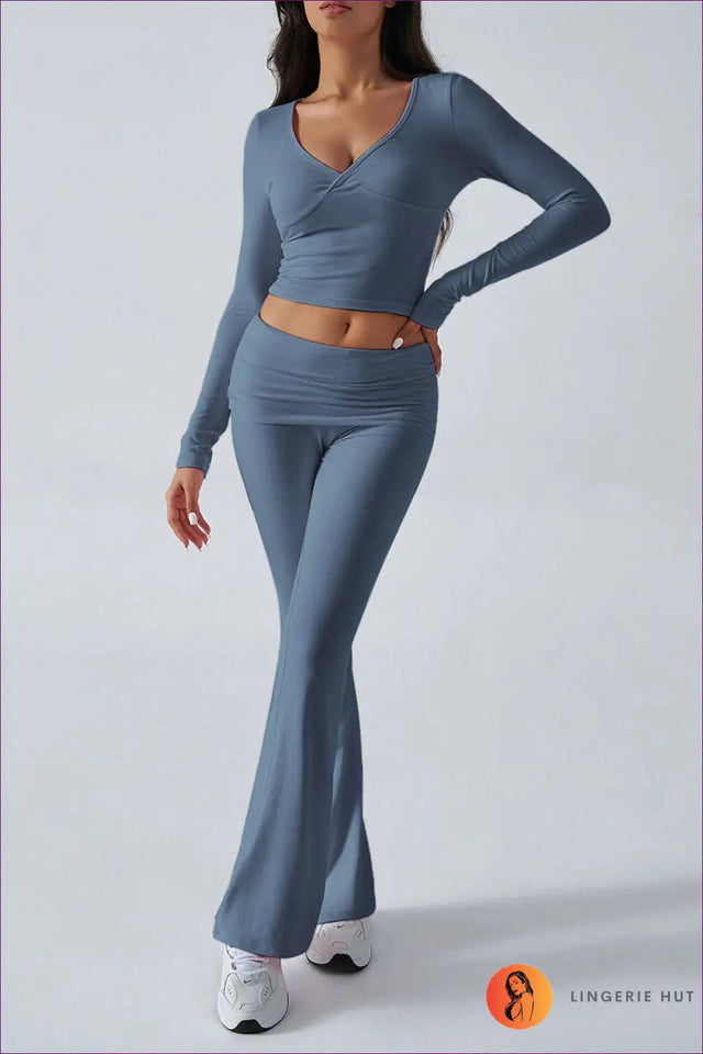 Co Ord Set with Wrap Top & Flared Trousers - Effortless Everyday Style